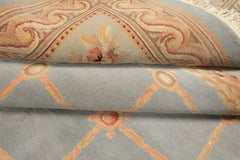 6x9 Aqua, Mint, Tan Color Hand Knotted French Aubusson Savonerrie Wool & Silk Traditional Oriental Rug