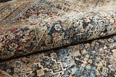 5x7 Beige, Blue, Rust Color Machine Made All-Over Wool and Bamboo Silk Transitional Oriental Rug