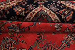 6x9 Burgundy, Navy, Ivory Color Hand Knotted Sarouk Wool Traditional Oriental Rug