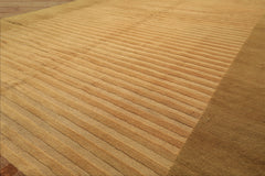 8x9 Khaki, Light Gold, Brown Color Hand Knotted Tibetan Wool Transitional Oriental Rug