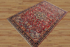 LoomBloom Traditional Red Wool Area Rug Heriz Design Hand Knotted 4'5''x6'9"