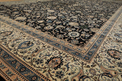OverSize Black, Ivory, Blue Color Hand Knotted Pak Persian Wool Traditional Oriental Rug