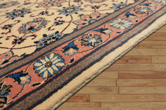 Runner Ivory, Rose, Blue Color Hand Knotted Kashan Wool Traditional Oriental Rug