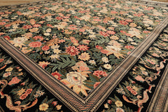 9x12 Black, Ivory, Rose Color Hand Knotted Pak Persian Wool & Silk Traditional Oriental Rug