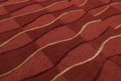 8x10 Rust, Rose, Gold Color Hand Knotted Tibetan Wool Modern & Contemporary Oriental Rug