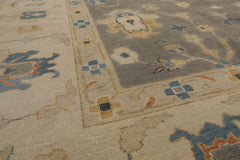 Ash Gray 10x14 Hand Knotted Wool Traditional Turkish Oushak Botanical Oriental Area Rug