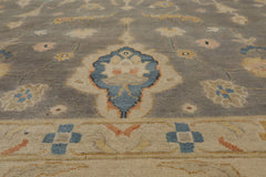 Ash Gray 10x14 Hand Knotted Wool Traditional Turkish Oushak Botanical Oriental Area Rug