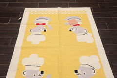 4x6 Yellow, Beige, Lavender Color Hand Woven Cartoon Theme 100% Wool Traditional-Persian/Oriental Oriental Rug