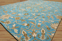 Hand Tufted 7'8"x10' Aqua Transitional Floral 100% Wool Oriental Area Rug LoomBloom