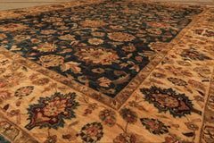 Palace Teal, Beige, Gold Color Hand Knotted Agra New Zealand Wool Traditional Oriental Rug