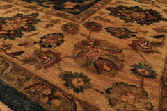 Palace Teal, Beige, Gold Color Hand Knotted Agra New Zealand Wool Traditional Oriental Rug