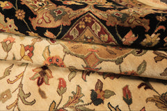 Palace Beige, Black, Maroon Color Hand Knotted Agra New Zealand Wool Traditional Oriental Rug