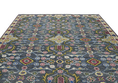 9x12 Blue, Lime, Beige Color Hand Knotted Oushak Wool Transitional Oriental Rug