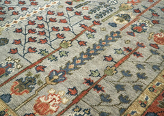 10x14 Light Blue, Burnt Orange, Lime Color Hand Knotted Oushak Wool Transitional Oriental Rug