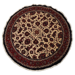 LoomBloom Hand 5'1''x5'1" Knotted Bidjar Round Traditional Botanical 250 KPSI Wool & Silk Oriental Area Rug Ivory Wool Oriental Area Rug