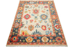Beige, Gray 7'11'' x 9'11'' Oushak Traditional Hand Knotted Wool Oriental Area Rug