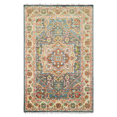 5x8 Gray, Slate, Aqua Color Hand Knotted Oushak Wool Traditional Oriental Rug