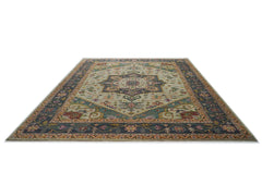 12x15 Mint, Blue, Aqua Color Hand Knotted Oushak Wool Oriental Rug