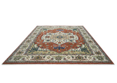 12x15 Burnt Orange, Ivory, Navy Color Hand Knotted Oushak Wool Oriental Rug