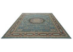 12x15 Blue, Rust, Green Color Hand Knotted Oushak Wool Traditional Oriental Rug