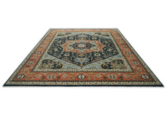 12x15 Blue, Burnt Orange, Ivory Color Hand Knotted Oushak Wool Oriental Rug