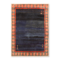 4x6 Navy, Turquoise, Coral Color Hand Knotted Oriental Area Rug 100% Wool Traditional Oriental Rug