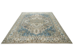 10x14 Beige, Ivory, Blue Color Hand Knotted Oushak Wool Oriental Rug
