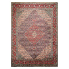 10x14 Navy, Rose, Ivory Color Hand Knotted All-Over 100% Wool Traditional Oriental Rug
