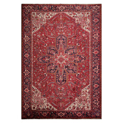10x14 Red with orange undertones, Navy, Ivory Color Hand Knotted All-Over 100% Wool Traditional Oriental Rug
