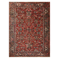 8x10 Orangy Red, Ivory, Blue Color Hand Knotted All-Over 100% Wool Traditional-Persian/Oriental Oriental Rug