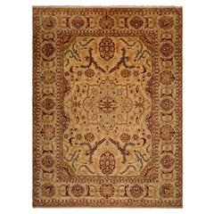 10x14 Gold, Burgundy, Sage Color Hand Knotted All-Over 100% Wool Traditional Oriental Rug