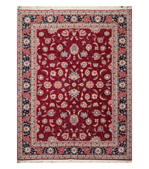 9x12 Burgundy, Navy, Ivory Color Hand Knotted All-Over 100% Wool Traditional Oriental Rug