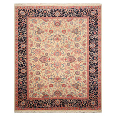 7'10"x10' Kashan Ivory Hand Knotted Floral Traditional Wool Oriental Area Rug