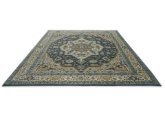 12x15 Blue, Gray, Beige Color Hand Knotted Oushak Wool Oriental Rug