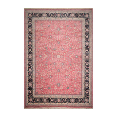 Palace Pink, Midnight Blue, Slate Color Hand Knotted All-Over 100% Wool Traditional Oriental Rug