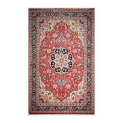 Palace Terracotta, Ivory, Midnight Blue Color Hand Knotted All-Over 100% Wool Traditional Oriental Rug