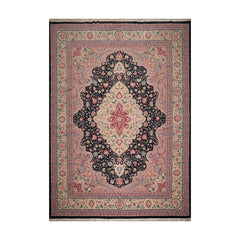 Palace Midnight Blue, Ivory, Pale Pink Color Hand Knotted Persian 100% Wool Traditional Oriental Rug