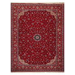 9x12 Red, Rose, Blue Color Hand Knotted All-Over 100% Wool Traditional-Persian/Oriental Oriental Rug