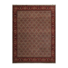 8x10 Ivory, Rose, Black Color Hand Knotted All-Over 100% Wool Traditional Oriental Rug