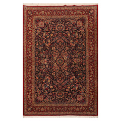 6x9 Midnight Blue, Red, Green Color Hand Knotted All-Over 100% Wool Traditional Oriental Rug