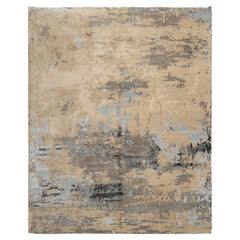 Tibetan Modern 8x10 Hand Knotted Beige Wool Abstract Oriental Area Rug