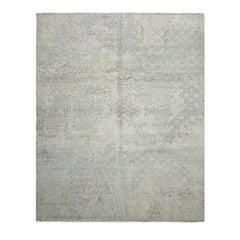 8x10 Beige, Taupe, Green Color Hand Knotted Tibetan Wool & Silk Modern Oriental Rug