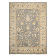 Ash Gray 10x14 Hand Knotted Wool Traditional Turkish Oushak Botanical Oriental Area Rug