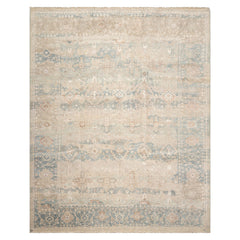 8x10 Hand Knotted Oriental Rug in Distressed Wool and Silk with Beige and Aqua Colors