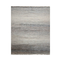 Geometric Modern 8x10 Tibetan Rug in Beige Hand Knotted with Wool and Bamboo Silk