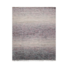 Geometric Modern 8x10 Tibetan Rug in Beige Hand Knotted with Wool and Bamboo Silk