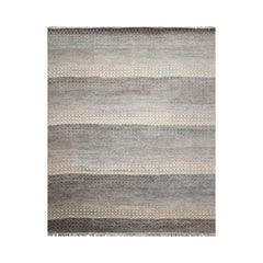 Geometric Modern 8x10 Tibetan Rug in Beige Hand Knotted with Wool and Bamboo Silk