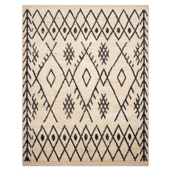 5x7 Hand Knotted Afghan Moroccan 100% Wool Modern and Contemporary Oriental Rug in Ivory and Black Colors