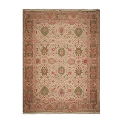 10x14 Beige, Blush, Green Color Hand Knotted All-Over 100% Wool Traditional Oriental Rug