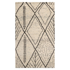 LoomBloom Ivory 3'x5' Afghan Moroccan Modern Contemporary Tribal Hand Knotted Wool Oriental Area Rug